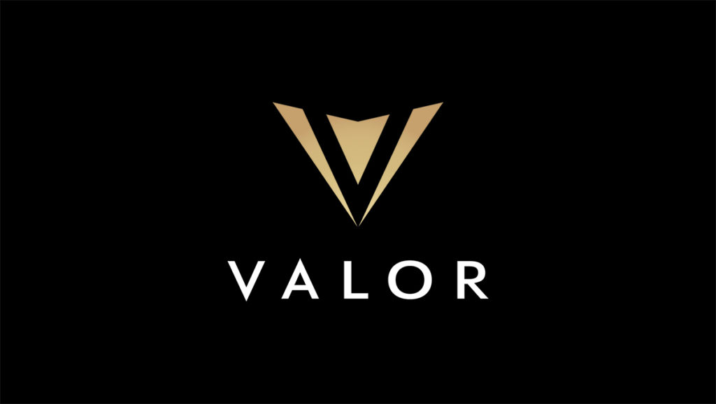 Valor yellow and white logo in black background
